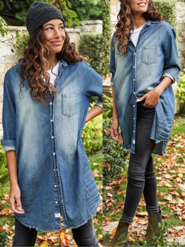 Frank & Eileen Mary Mini Dress Distressed Vintage Wash Famous Denim Blue Size L